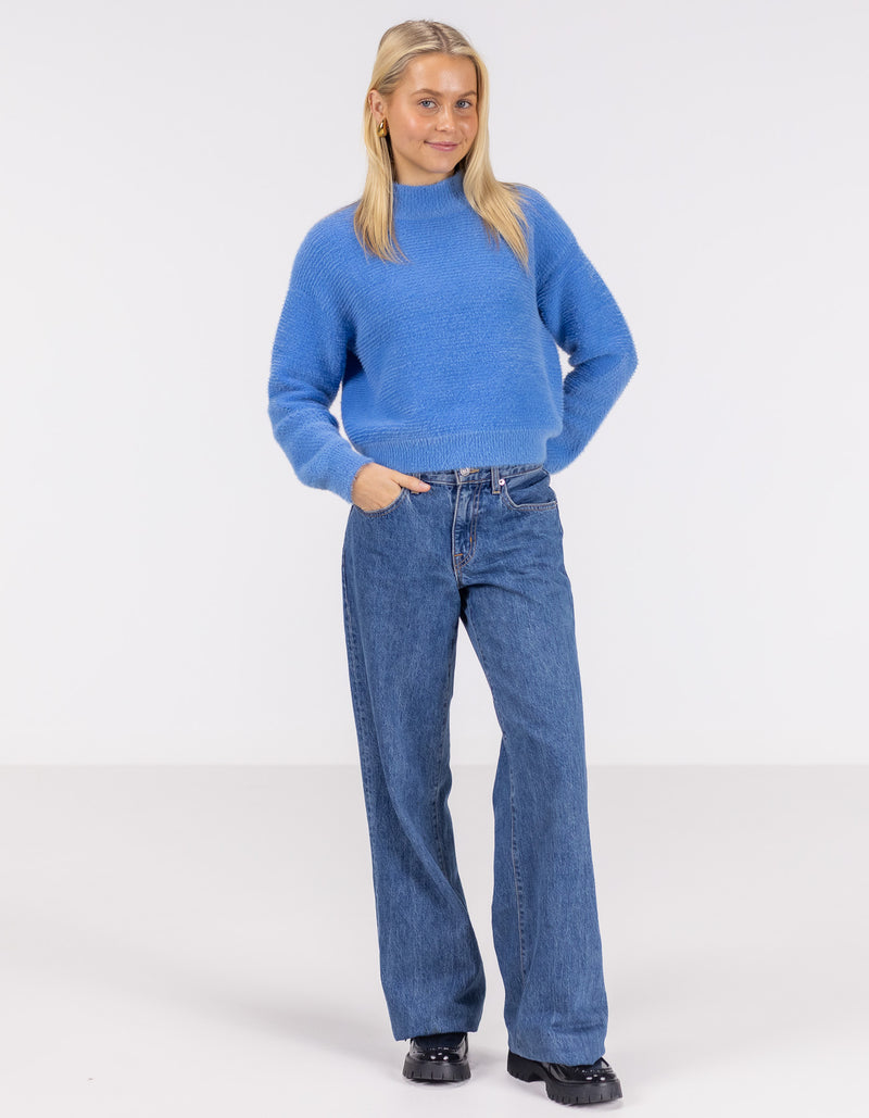 Sydney Crew Neck Brushed Knit Jumper in Blue