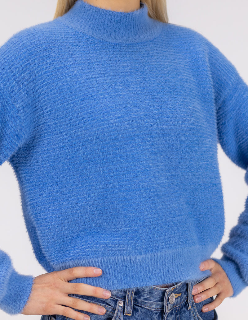 Sydney Crew Neck Brushed Knit Jumper in Blue