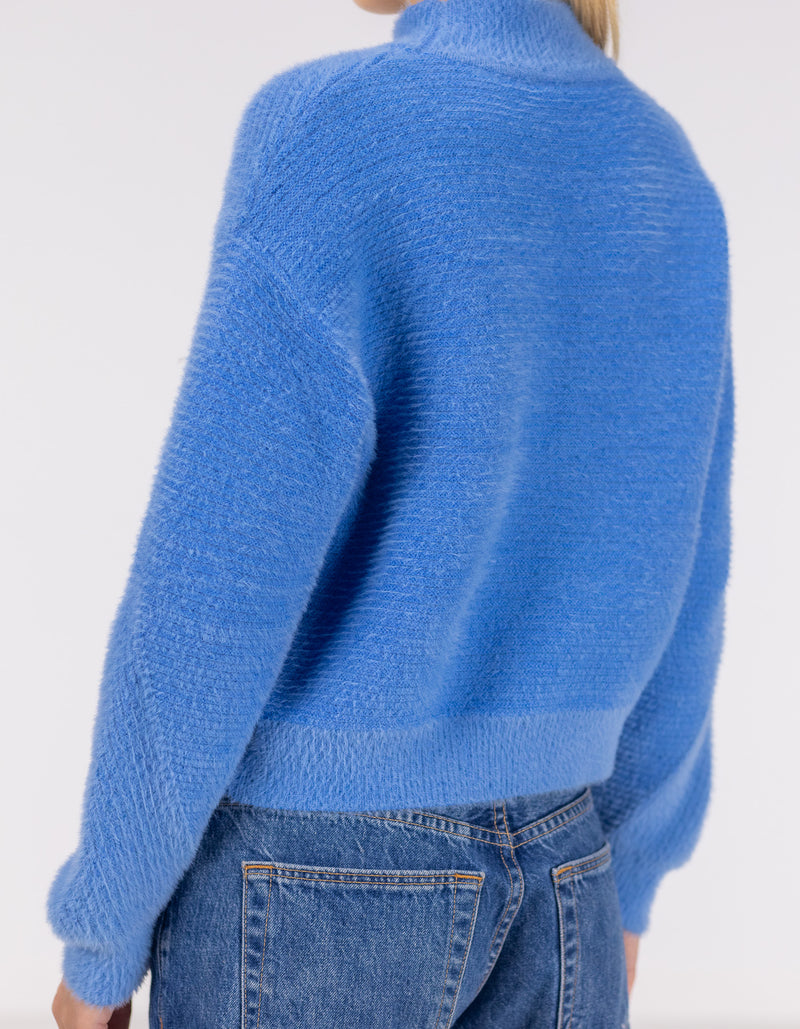 Sydney Crew Neck Brushed Knit Jumper in Blue