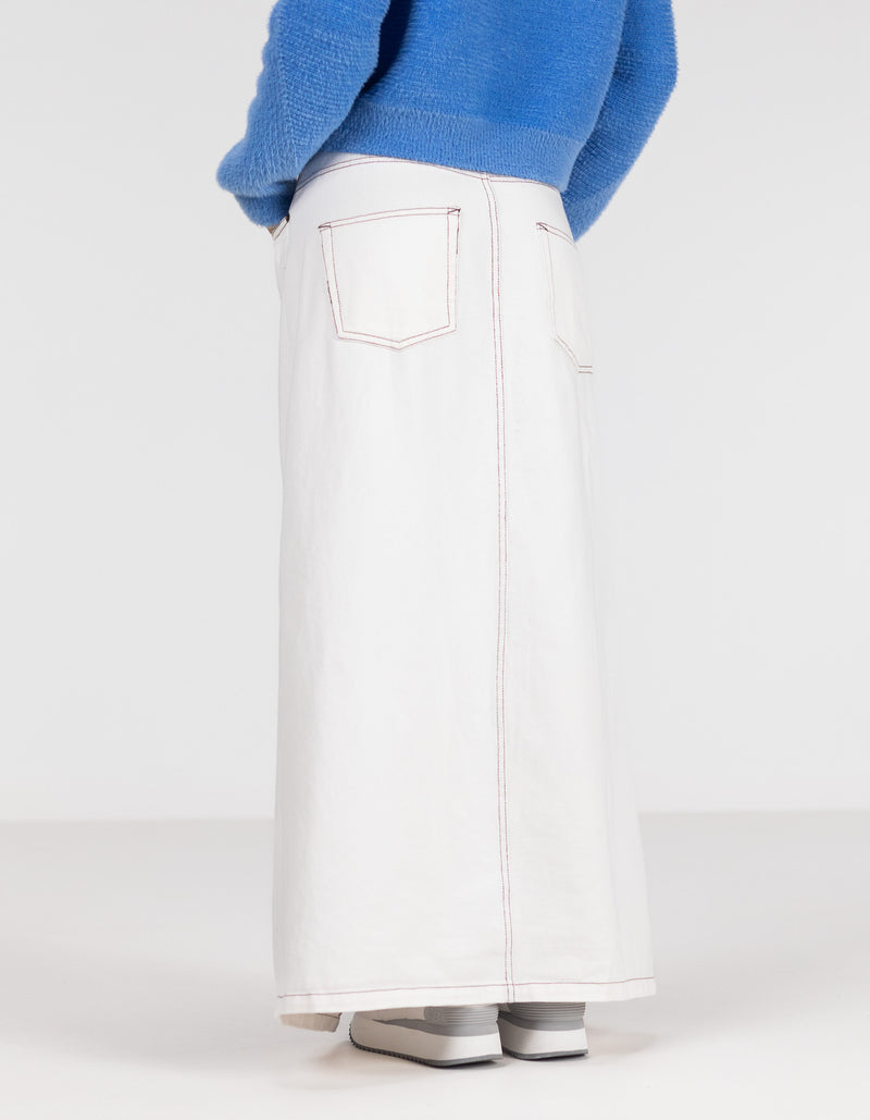 Avalon Denim Maxi Skirt with Split Hem in White