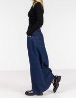 Avalon Denim Maxi Skirt with Split Hem in Indigo Blue