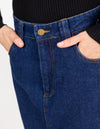 Avalon Denim Maxi Skirt with Split Hem in Indigo Blue
