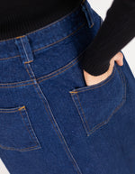 Avalon Denim Maxi Skirt with Split Hem in Indigo Blue