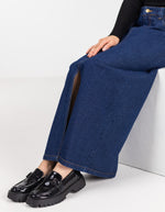 Avalon Denim Maxi Skirt with Split Hem in Indigo Blue