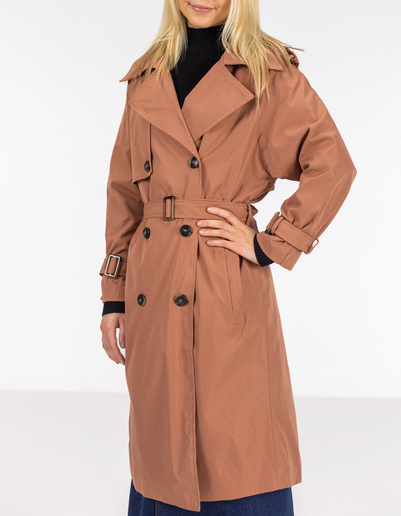 Brooke Oversized Long Trench Coat in Clay