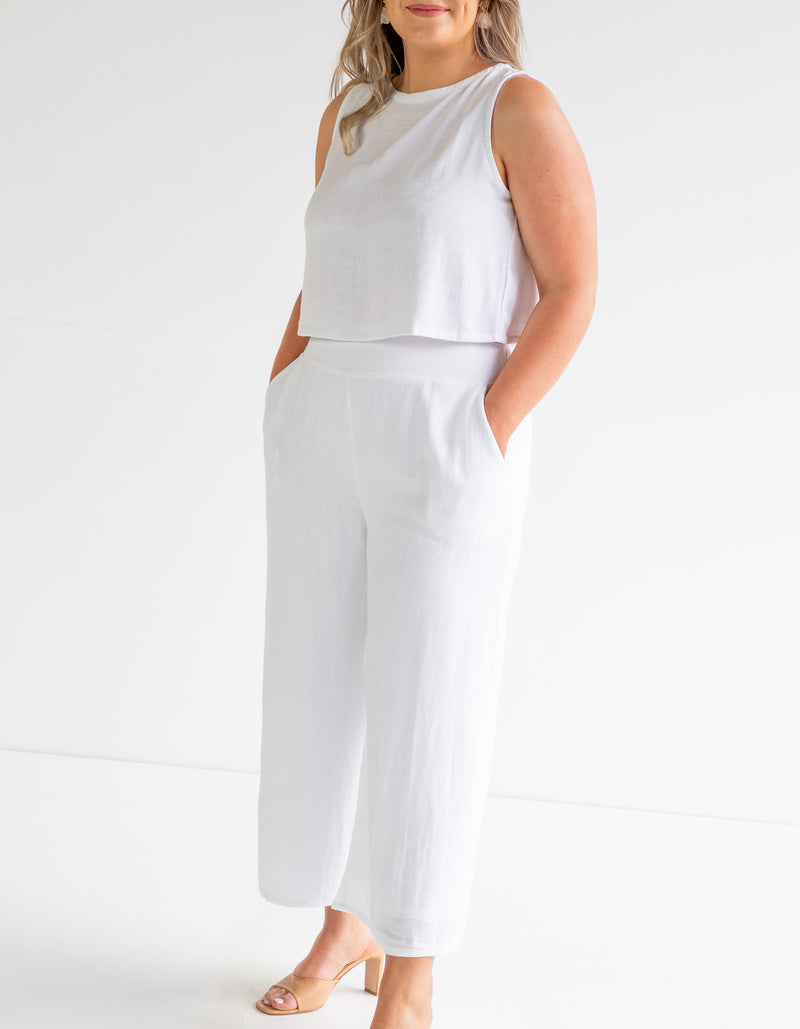 Alexa Elastic Waist Ankle Pants in White