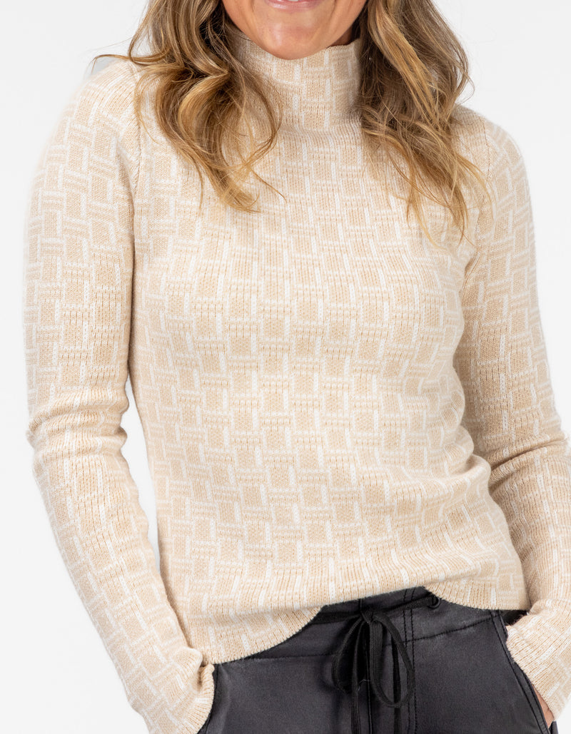 London Fitted Knit Jumper in Beige Print