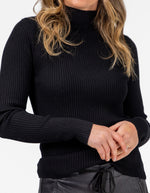 Jesse Fitted Rib Knit Jumper in Black