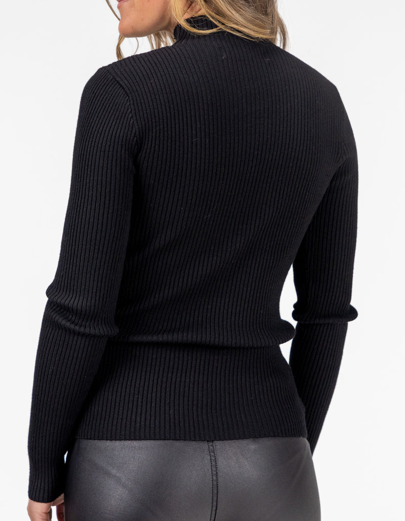 Jesse Fitted Rib Knit Jumper in Black