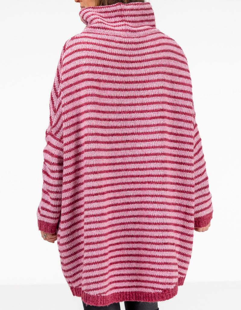 Monika Oversize Knit Jumper in Pink Stripe
