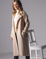 Lane Coatigan with Fabric Waist Tie in Beige