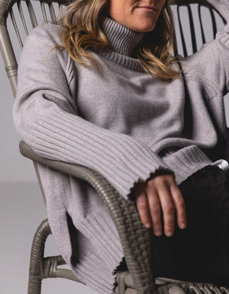 Hazel Roll Neck Knit Jumper in Grey