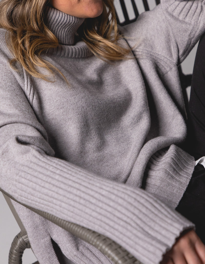 Hazel Roll Neck Knit Jumper in Grey