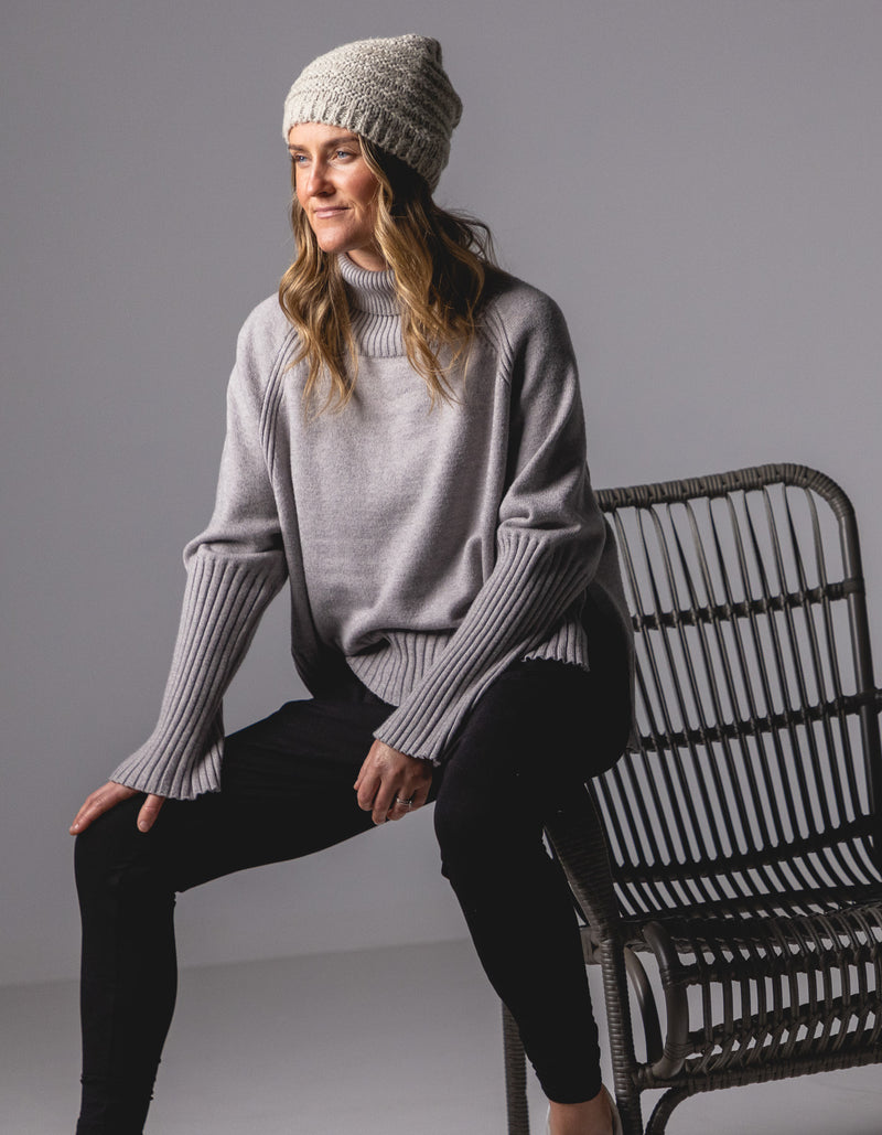 Hazel Roll Neck Knit Jumper in Grey