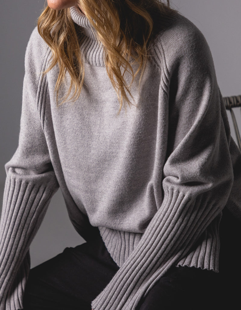 Hazel Roll Neck Knit Jumper in Grey