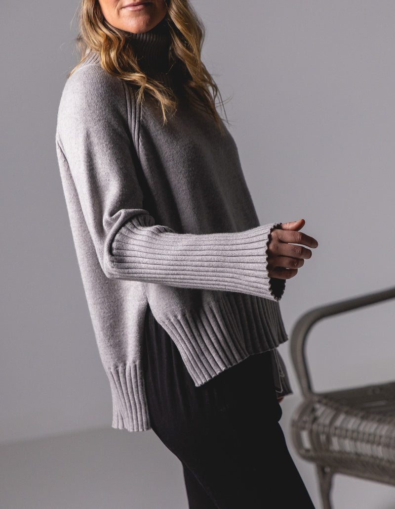 Hazel Roll Neck Knit Jumper in Grey