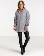 Imogen Drawstring Sleeve Shirt in Black/White Stripe