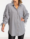 Imogen Drawstring Sleeve Shirt in Black/White Stripe