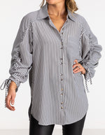 Imogen Drawstring Sleeve Shirt in Black/White Stripe