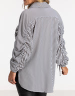 Imogen Drawstring Sleeve Shirt in Black/White Stripe