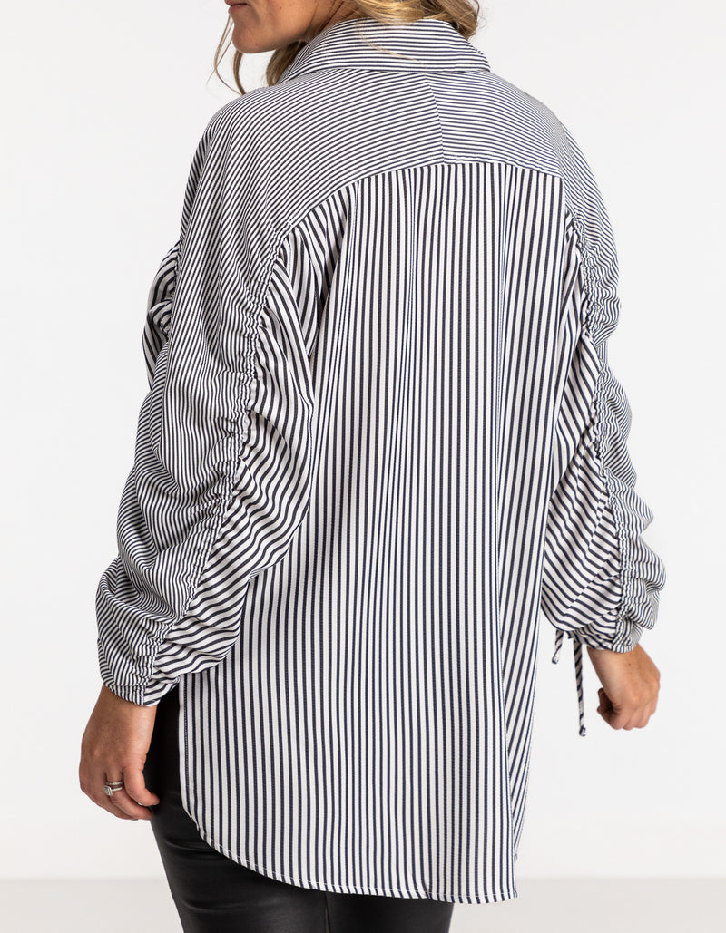 Imogen Drawstring Sleeve Shirt in Black/White Stripe