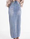 Maxine Denim Maxi Skirt with Front Split in Blue Wash