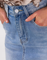 Maxine Denim Maxi Skirt with Front Split in Blue Wash