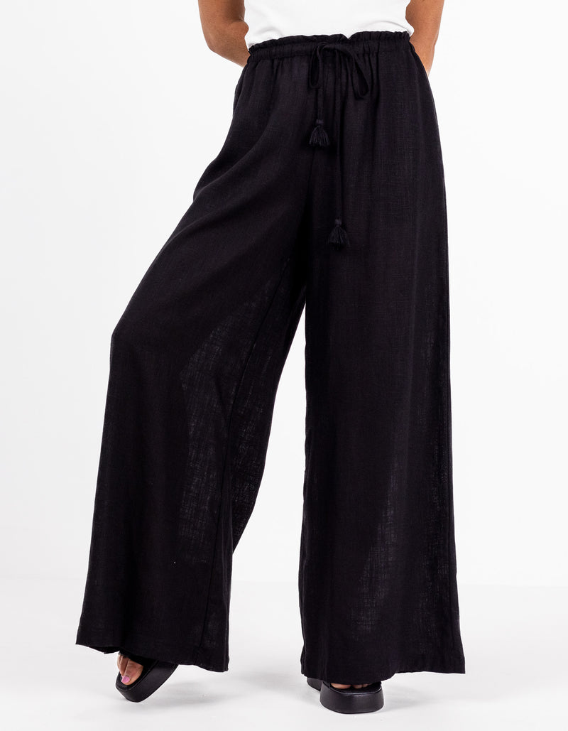 Tilly Elastic Waist Palazzo Pants in Black