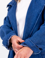 Echo Long Denim Trench in Dark Blue