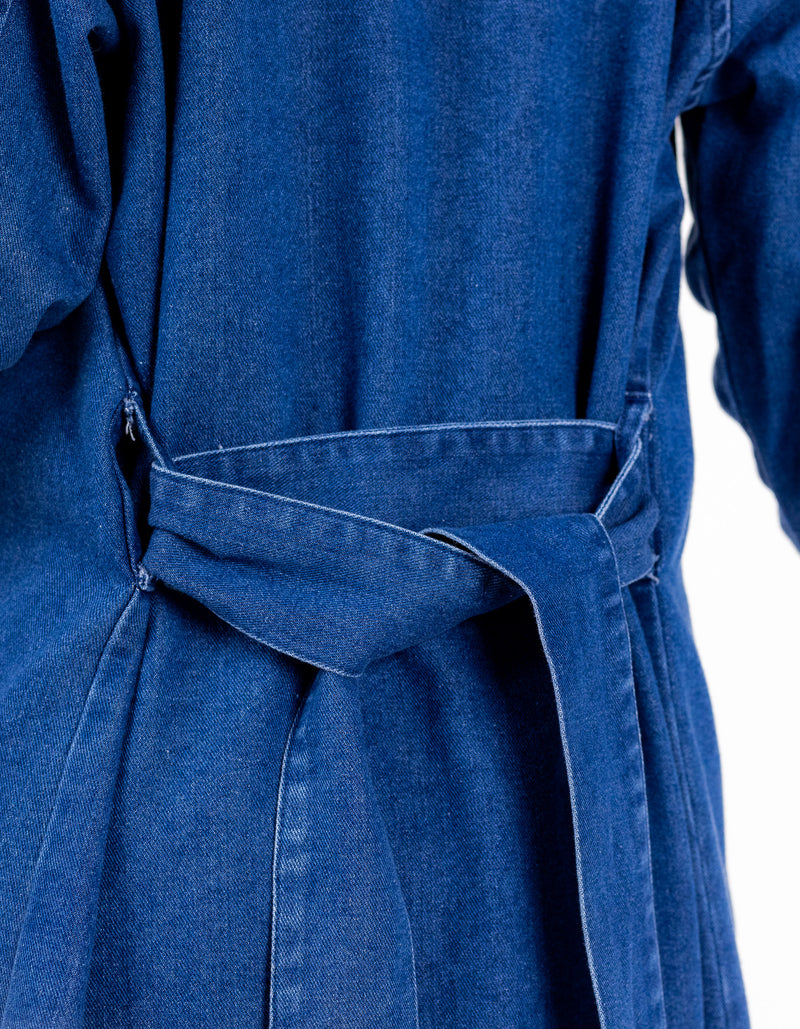 Echo Long Denim Trench in Dark Blue