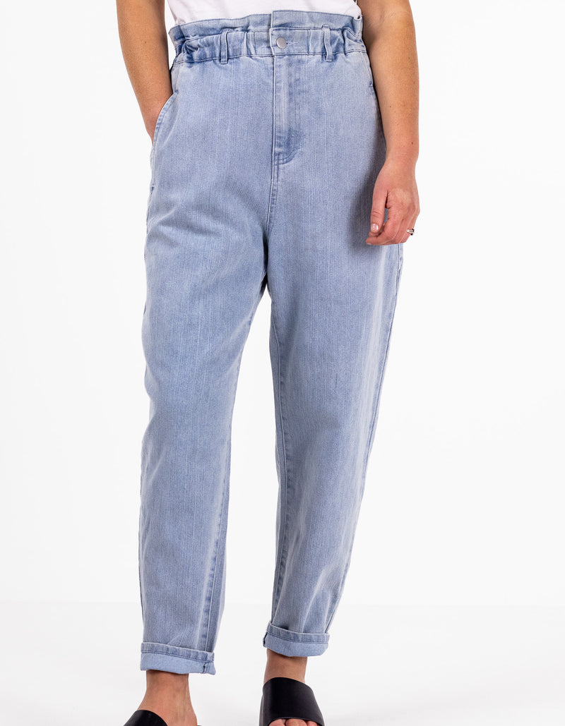 Sparrow Elastic Waist Denim Pants in Blue Wash
