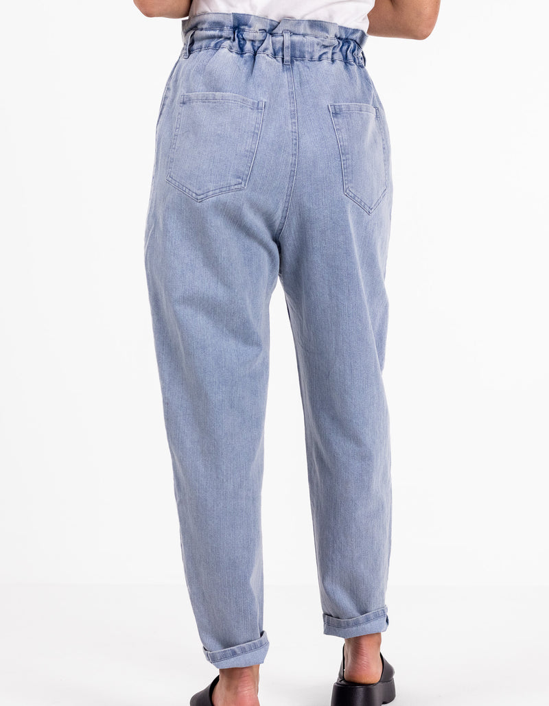 Sparrow Elastic Waist Denim Pants in Blue Wash