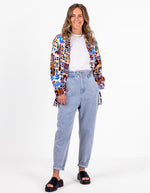 Sparrow Elastic Waist Denim Pants in Blue Wash