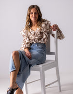 Maxine Denim Maxi Skirt with Front Split in Blue Wash