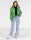 Lottie Zip Up Puffer Jacket in Leaf Green Cord