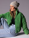Lottie Zip Up Puffer Jacket in Leaf Green Cord