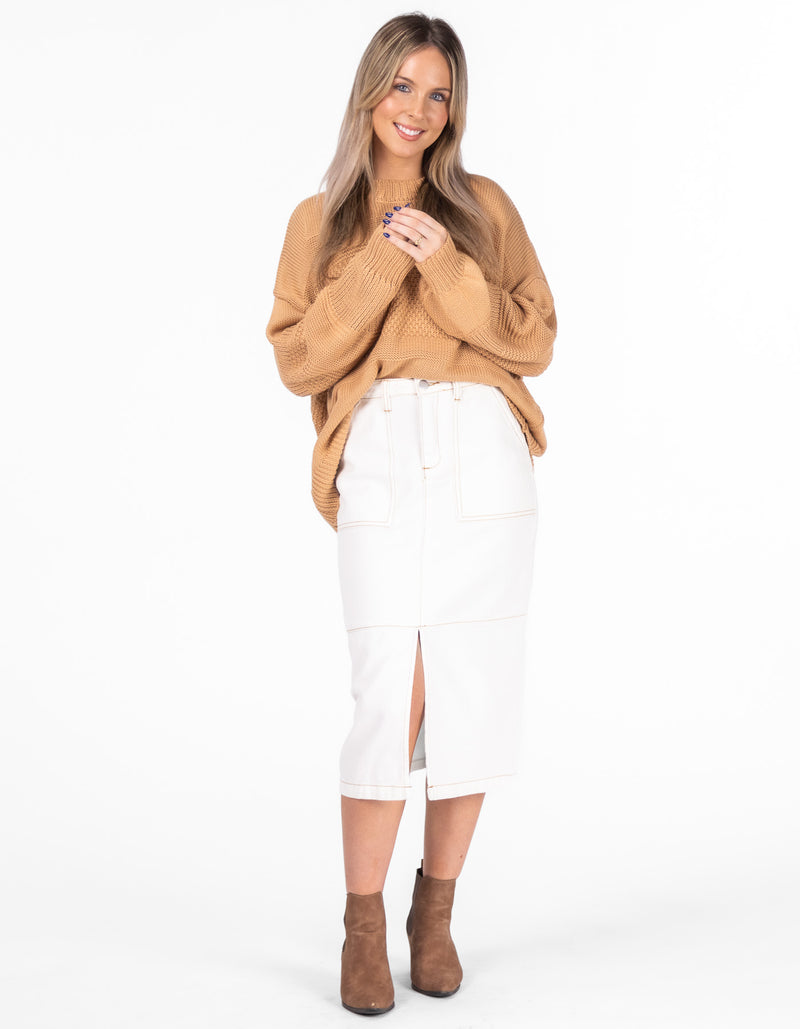 Alisha Crew Neck Texture Knit Jumper in Camel