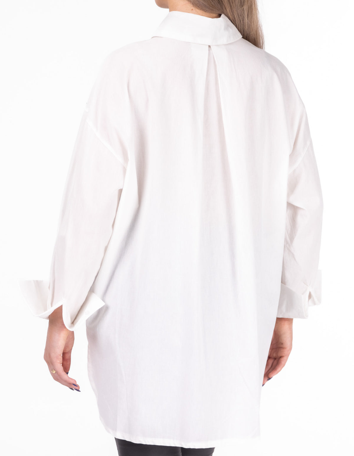 Perth Oversize Long Sleeve Black Tie Shirt in White