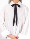 Perth Oversize Long Sleeve Black Tie Shirt in White