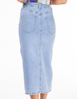 Lark Stretch Denim Fitted Skirt in Light Blue