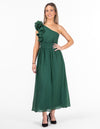 Alder One Shoulder Frill Midaxi Dress in Green