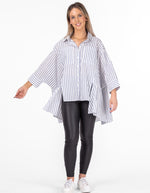 Koto Oversize Half Sleeve Stripe Shirt in Blue/White