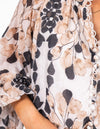 Adele Button Down Long Sleeve Blouse in Tan Print