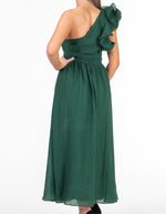 Alder One Shoulder Frill Midaxi Dress in Green