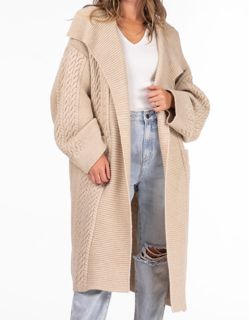 Oak Oversize Edge to Edge Maxi Cardigan in Beige