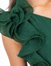 Alder One Shoulder Frill Midaxi Dress in Green