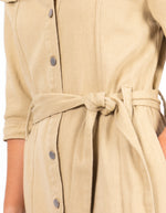 Olivia Button Down Short Sleeve Denim Dress in Beige