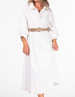 Maple Half Sleeve Button Down Midaxi Dress in White Denim