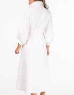 Maple Half Sleeve Button Down Midaxi Dress in White Denim