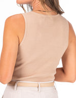 Agave V Neck Rib Knit Sleeveless Top in Beige